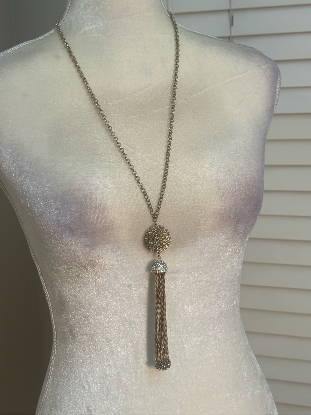 Goldtone Crystal Tasseled Necklace